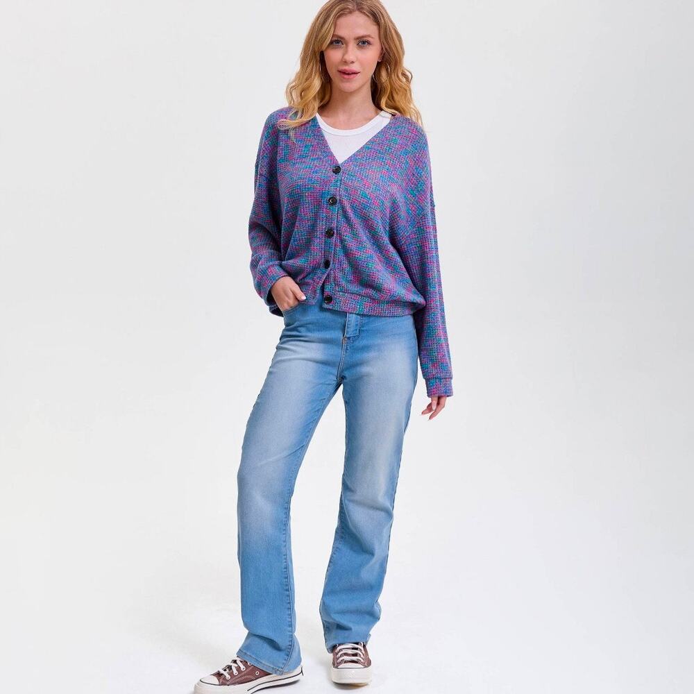Wild Fable Purple Abstract V Neck Button Cardigan Small - Picture 11 of 15